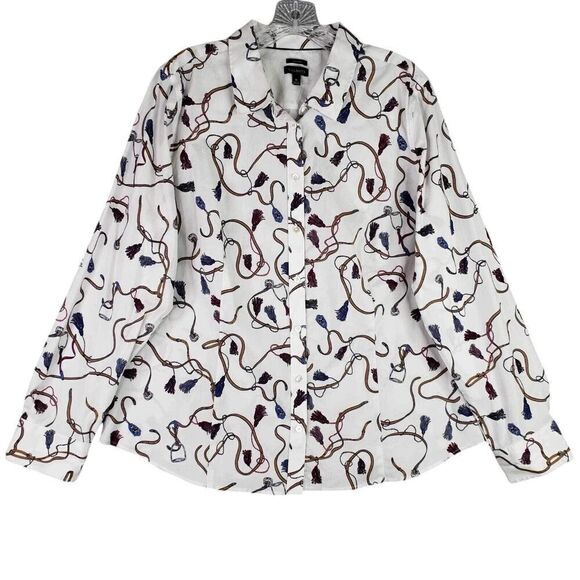 Talbots Button Up Shirt Womens Size 16 White Equestrian Collared No Iron XL - Picture 2 of 10